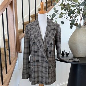 Free People Women’s Oversized Plaid Blazer XS | Double Breasted Tailored Jacket